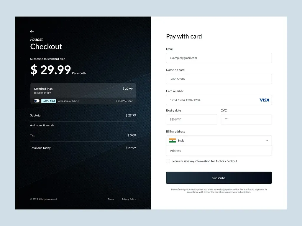 Faaast checkout screens project mockup