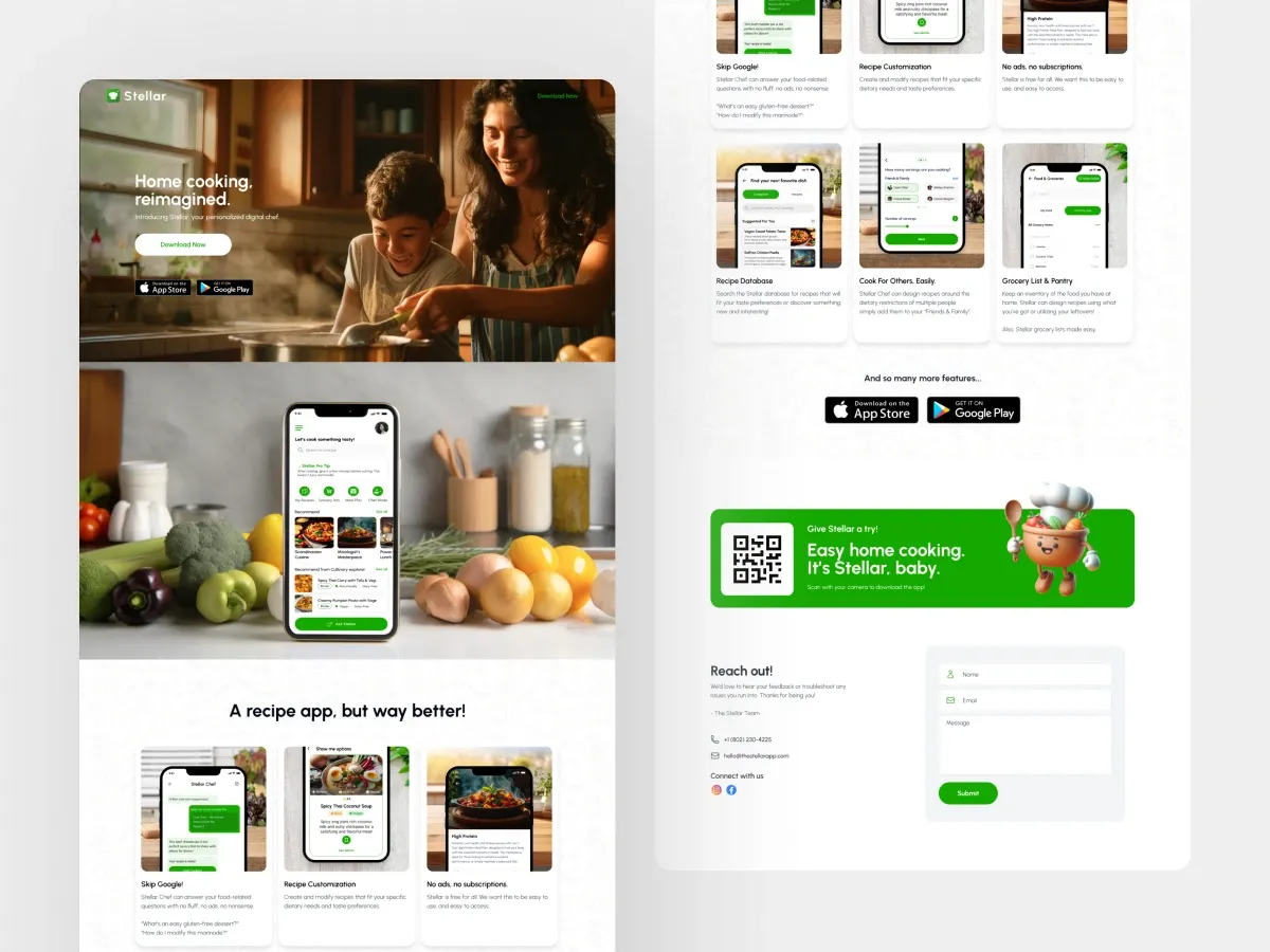 Stellar Eating app landing page project mockup
