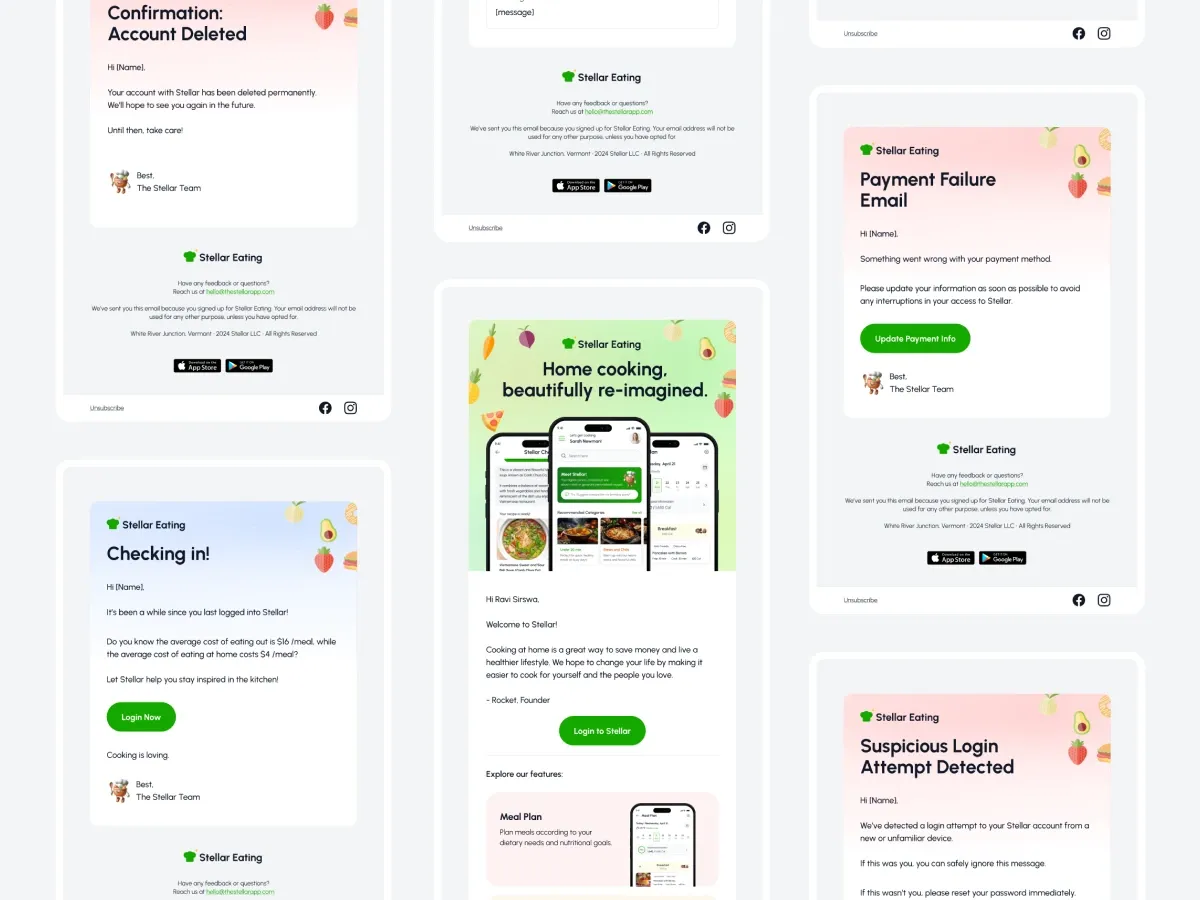 Stellar Eating email system project mockup