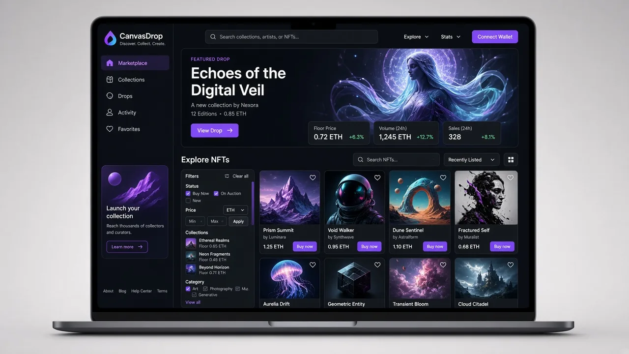 NFT marketplace website for selling digital images